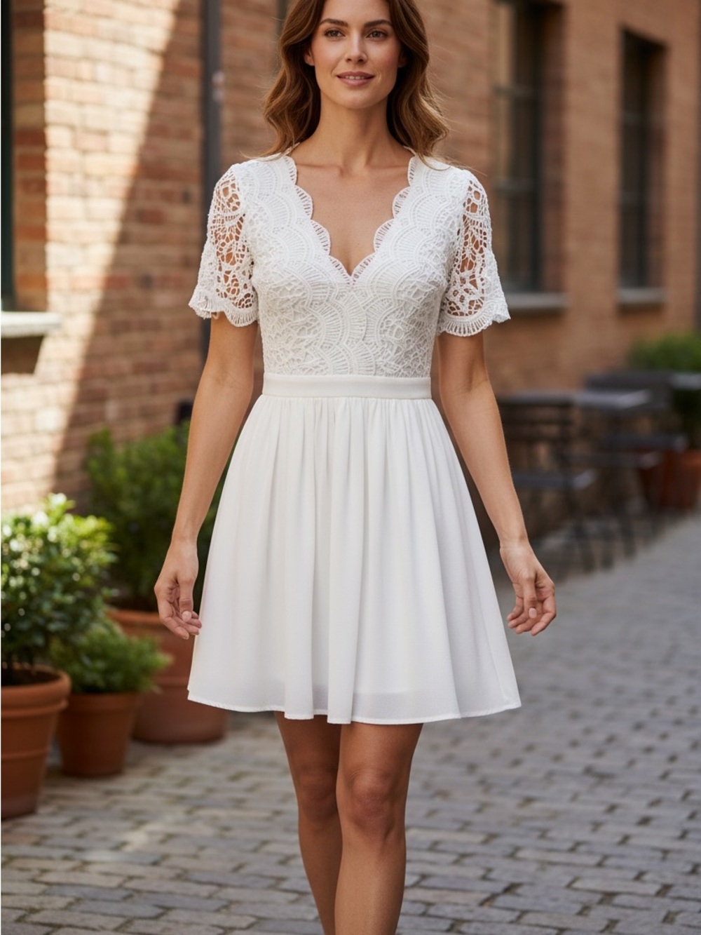 NWT Lulus White Crochet Lace Bridal Skater Dress S